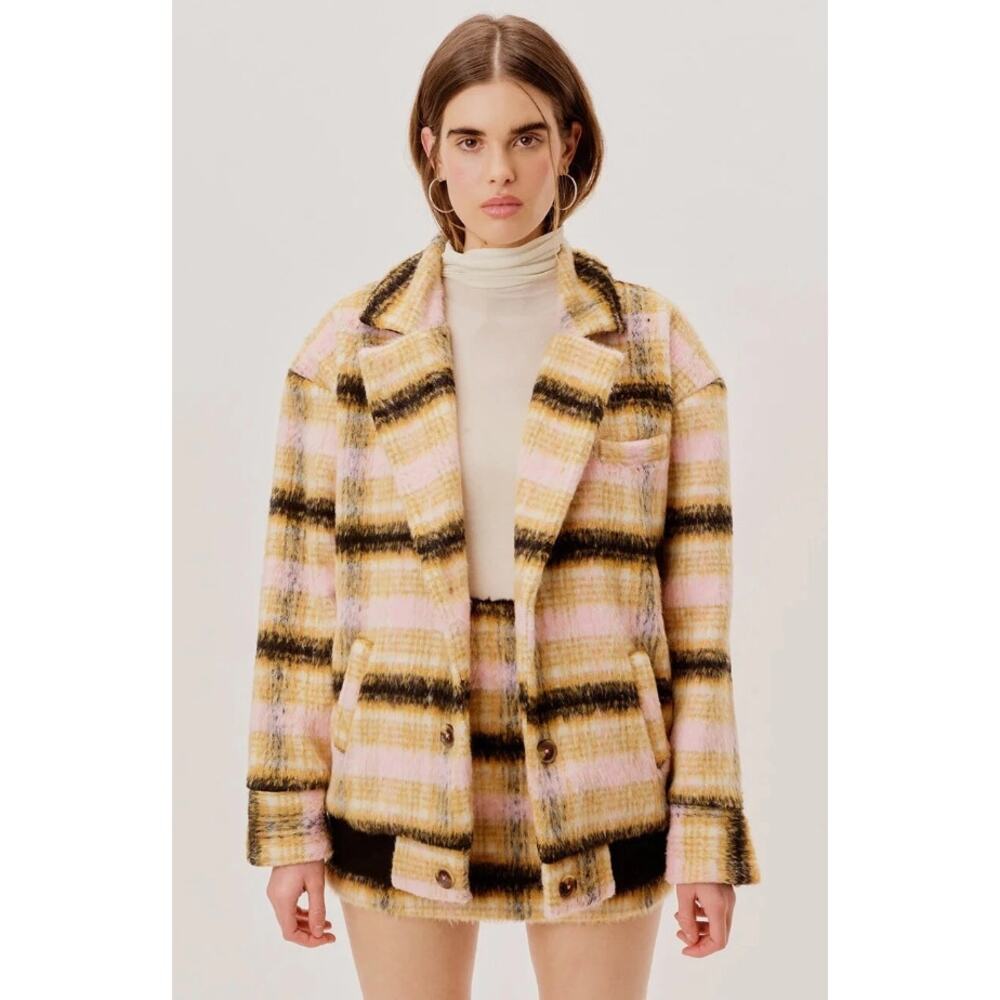 For Love & Lemons Women's Rachel Plaid Button Front Jacket Size Large